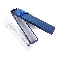 Rectangle Paper Necklace Boxes with Bowknot, Jewelry Gift Case for Necklaces Storage, Blue, 21x4x2.2cm(PW-WG89752-04)