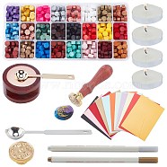 CRASPIRE DIY Wax Seal Stamps Kit, Including Sealing Wax Particles, Paper Envelopes, Iron Spoon, Beech Wood Handle, Metallic Marker Pens, Wax Stick Melting Pot Holder, Candle, Mixed Color, 9mm, 24 colors, 30pcs/color, 720pcs(DIY-CP0003-75)