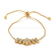Cubic Zirconia Link Slider Bracelets, with Light Gold Brass Box Chains, Flower, Inner Diameter: 3-1/8 inch(8cm)(BJEW-H601-01I-KCG)
