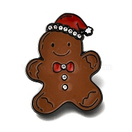 Christmas Theme Enamel Pins, Alloy Rhinestone Brooches for Backpack Clothes , Gingerbread Man, 36x27.5mm(JEWB-Q009-07D)