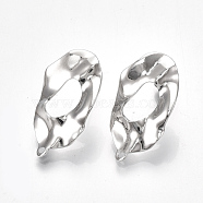 Brass Stud Earring Findings, with Loop, Oval, Nickel Free, Real Platinum Plated, 24.5x13mm, Hole: 1mm, Pin: 0.7mm(KK-S350-005P)