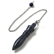 Dyed Natural Lapis Lazuli Pointed Dowsing Pendulums, with 304 Stainless Steel Chains, Bullet Charm, 243mm, Bullet: 60x12.5mm, Hole: 3mm(G-F758-F01-P)