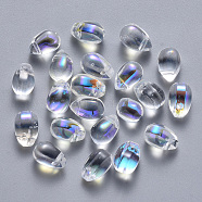 Transparent Spray Painted Glass Charms, AB Color Plated, Teardrop, Clear AB, 9x6x6mm, Hole: 1mm(GLAA-R211-03-D07)