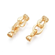 Brass Fold Over Clasps, with Crystal Rhinestone Findings, Crown, Real 18K Gold Plated, Clasp: 12.5x6x5.5mm, Inner Diameter: 3.7x1.5mm, Ring: 19x9x7mm, Inner Diameter: 1.3x2.7mm(KK-A165-08G)
