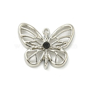 Alloy Rhinestone Pendants, Butterfly Charm, Platinum, 19x23.5x5mm, Hole: 1.5mm(ENAM-I060-16P)