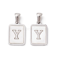 304 Stainless Steel Pave Shell Pendants, Rectangle Charm, Stainless Steel Color, Letter Y, 17.5x12x1.5mm, Hole: 3x5mm(STAS-G327-01P-Y)