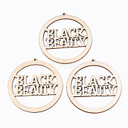 Undyed Natural Wooden Big Pendants, Laser Cut Shapes, Donut with Word Black Beauty, Antique White, 83.5x79x2mm, Hole: 3mm(X-WOOD-N007-116)