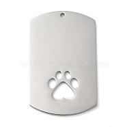 304 Stainless Steel Pendants, Stainless Steel Color, Rectangle Charm, Laser Cut, Paw Print, 45x28x1.5mm, Hole: 1.6mm(STAS-K270-25A-P)