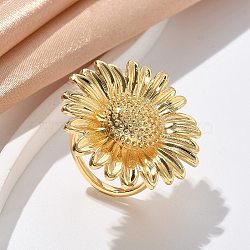 Brass Finger Rings for Women, Flower, Real 18K Gold Plated, 35x34.5mm, Inner Diameter: 19mm(RJEW-U041-18G)