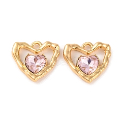 Alloy Crystal Rhinestone Pendants, Heart Charms, Pink, 18.5x19x5mm, Hole: 2mm(ALRI-M021-04F)