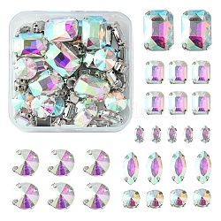 48Pcs 6 Style Horse Eye & Rectangle Octagon & Flat Round Sew on Rhinestone, Multi-strand Links, Glass Rhinestone, with Platinum Tone Brass Prong Settings, Garments Accessories, Faceted, Clear AB, 8~18x4~13x3.5~7mm, Hole: 0.8~1mm, 8pcs/style(RGLA-FS0001-13)