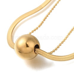 Ion Plating(IP) 304 Stainless Steel Double Layer Necklaces, Herringbone Chain & Ball Chain Lucky Ball Pendant Necklaces, Real 18K Gold Plated, 15.94 inch(40.5cm)(NJEW-H037-02G)