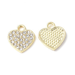 Rack Plating Alloy Rhinestone Charms, Lead Free & Cadmium Free & Nickel Free, Heart, Light Gold, Crystal, 10.5x9.5x1.5mm, Hole: 1.6mm(PALLOY-M203-06LG)