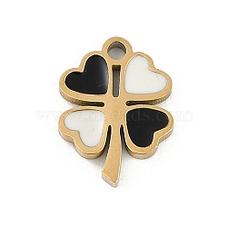 304 Stainless Steel Enamel Charms, Clover Charm, Real 18K Gold Plated, Ion Plating(IP), Black, 10.5x8x1.5mm, Hole: 1mm(STAS-I325-100A-G)