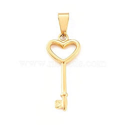 Ion Plating(IP) 304 Stainless Steel Pendants, Heart Key Charm, Golden, 35.5x15x3mm, Hole: 4x8mm(STAS-F288-13G)