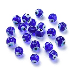 Handmade Lampwork Beads, Evil Eye, Round, Blue, about 10mm in diameter, hole: 1mm(DT249J-3)