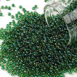 TOHO Round Seed Beads, Japanese Seed Beads, (242) Inside Color Jonquil/Emerald Lined, 11/0, 2.2mm, Hole: 0.8mm, about 5555pcs/50g(SEED-XTR11-0242)