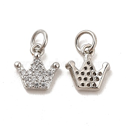 Rack Plating Brass Micro Pave Clear Cubic Zirconia Pendants, Long-Lasting Plated, Cadmium Free & Lead Free, with Jump Ring, Crown Charm, Platinum, 10x9x2.5mm, Hole: 3.5mm(KK-E081-14P)