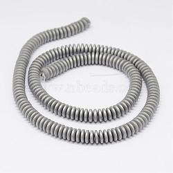 Non-magnetic Synthetic Hematite Beads Strands, Heishi Beads, Disc/Flat Round, Matte, Platinum Plated, 6x2mm, Hole: 1mm, about 198pcs/strand, 15.75 inch(G-K133-B-6mm-03)
