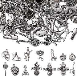 112Pcs 14 Style Tibetan Style Alloy Pendants, Sporting Goods, Antique Silver, 18.2~30x10~20.7x2.5~5mm, Hole: 1.5~2mm, 8pcs/style(TIBEP-SZ0001-11)