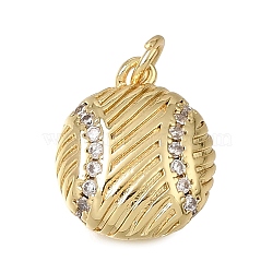Brass Micro Pave Clear Cubic Zirconia Charms, Baseball Charms, Cadmium Free & Lead Free, Rack Plating, Long-Lasting Plated, Real 18K Gold Plated, 15x12x7mm, Hole: 4mm(CU-CBAEEA8-27G)