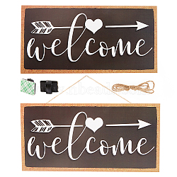 CREATCABIN 1Pc Natural Wood Hanging Wall Decorations for Front Door Home Decoration, with Plastic Hook and Jute Twine, Rectangle with Word, Black, 127x255x4mm(AJEW-CN0001-02E)