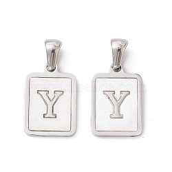 304 Stainless Steel Pave Shell Pendants, Rectangle Charm, Stainless Steel Color, Letter Y, 17.5x12x1.5mm, Hole: 3x5mm(STAS-G327-01P-Y)