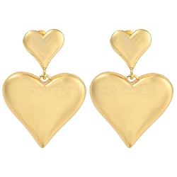 Brass Heart Stud Earrings, Real 18K Gold Plated, 34x24.5mm(EJEW-K293-04G)