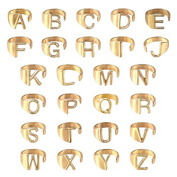 26Pcs 26 Style Alloy Alphabet Open Cuff Rings, Intial Letter A~Z Chunky Rings for Women, Golden, US Size 5 1/4(15.9mm), 1Pc/style