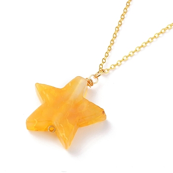 Natural Agate Star Pendant Necklaces, with Brass Cable Chains, Golden, Gold, 18-3/8 inch(46.6cm)