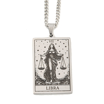 Non-Tarnish 304 Stainless Steel Tarot Pendant Necklaces, Cable Chain Necklaces, Libra, 23.23~24.21 inch(59~61.5cm)