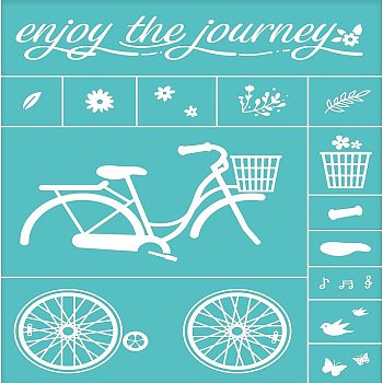 Self-Adhesive Silk Screen Printing Stencil, for Painting on Wood, DIY Decoration T-Shirt Fabric, Turquoise, Bicycle Pattern, 28x22cm