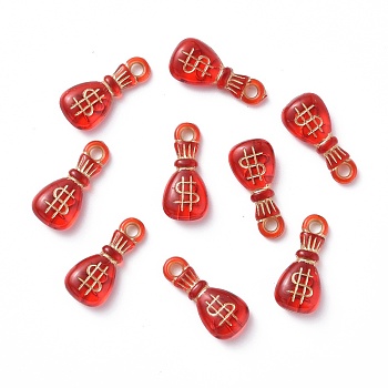 Plating Acrylic Pendants, Metal Enlaced, Money Bag Charms with Dollar Sign, Red, 20x9x5mm, Hole: 2.2mm, about 1120pcs/500g