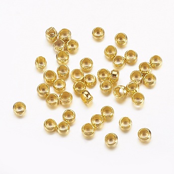 Brass Crimp Beads, Rondelle, Golden, about 2.5mm in diameter, hole: 1.2mm, about 475pcs/10g