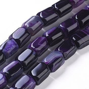 Natural Agate Beads Strands, Dyed & Heated, Column, Indigo, 20x15mm, Hole: 1.2mm, about 19pcs/strand, 14.76 inch(37.5cm)