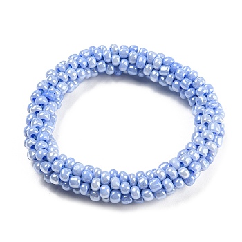 Crochet Glass Beads Braided Stretch Bracelet, Nepel Boho Style Bracelet, Lavender, Inner Diameter: 1-3/4 inch(4.5cm)