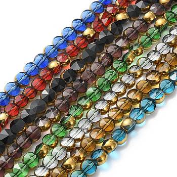 Half Plated Electroplate Transparent Glass Beads Strands, Antique Bronze Plated, Flat Round, Faceted, Mixed Color, 6x5mm, Hole: 1.2mm, about 50pcs/strand, 11.22''(28.5cm)