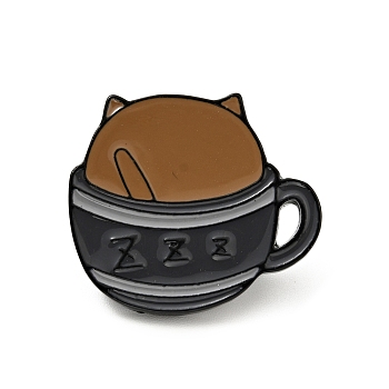 Coffee Cup Cat Enamel Pin, Word Letter Z Alloy Badge for Backpack Clothes, Electrophoresis Black, Sienna, 21.5x24.5x2mm