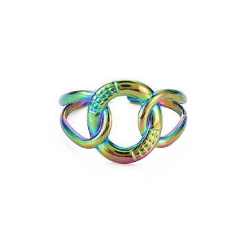 Rainbow Color 304 Stainless Steel Interlocking Ring Cuff Ring, Hollow Open Ring for Women, US Size 9(18.9mm)