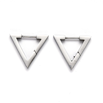 304 Stainless Steel Triangle Huggie Hoop Earrings, Stainless Steel Color, 18.5x21x3mm, Pin: 1mm