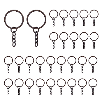 100Pcs Iron Split Key Rings, Keychain Clasp Findings, Red Copper, 25x3mm