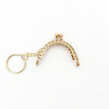 Iron Purse Frame Kiss Clasp Lock, with Keychain, for DIY Coin Bag Handle Sewing Craft, Light Gold, 5cm