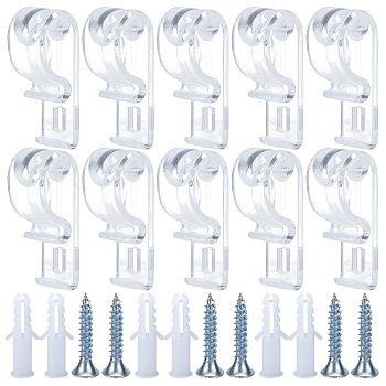2 Sets Curtain Clear P Clips Hook, Plastic Roller Blind Clips, Child Safety Chain Cord Hooks for Vertical Roman Roller Blinds, with Iron Screws & Plastic Anchor Plugs, Hook: 52.5x14.5x23.5mm, Screw: 24.5x7.5mm, Plug: 24.5x11x5.5mm, 12pcs/set