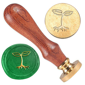 Golden Tone Brass Sealing Wax Stamp Head, with Wood Handle, Plantlet, for Envelopes Invitations, Gift Card, Leaf, 83x22mm, Stamps: 25x14.5mm