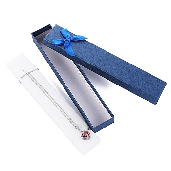 Rectangle Paper Necklace Boxes with Bowknot, Jewelry Gift Case for Necklaces Storage, Blue, 21x4x2.2cm