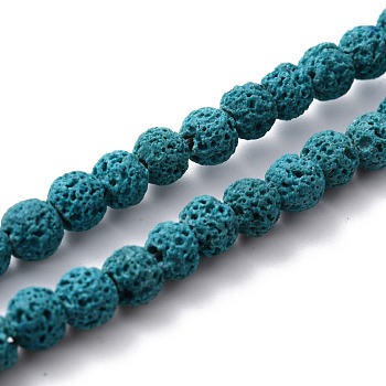 Natural Lava Rock Round Bead Strands, Dyed, Dark Cyan, 8mm, Hole: 1mm, about 50pcs/strand, 15.7 inch