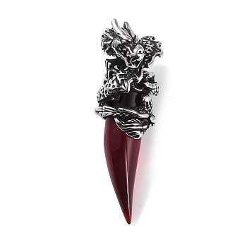 Glass Pendants, with 316 Surgical Stainless Steel Findings, Dragon, Dark Red, 48x17.5x15mm, Hole: 6.5x3mm