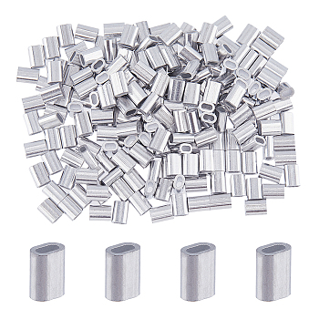 Aluminum Slide Charms/Slider Beads, Rectangle, Silver, 6x4.5x3mm, Hole: 3x1.5mm