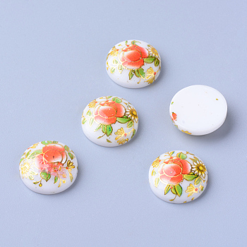 Printed Resin Cabochons, Half Round, White, 24~25x6.5mm