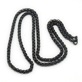 Trendy Men's 201 Stainless Steel Wheat Chain Necklaces, with Lobster Claw Clasps, Gunmetal, 21.7 inch(55.1cm)